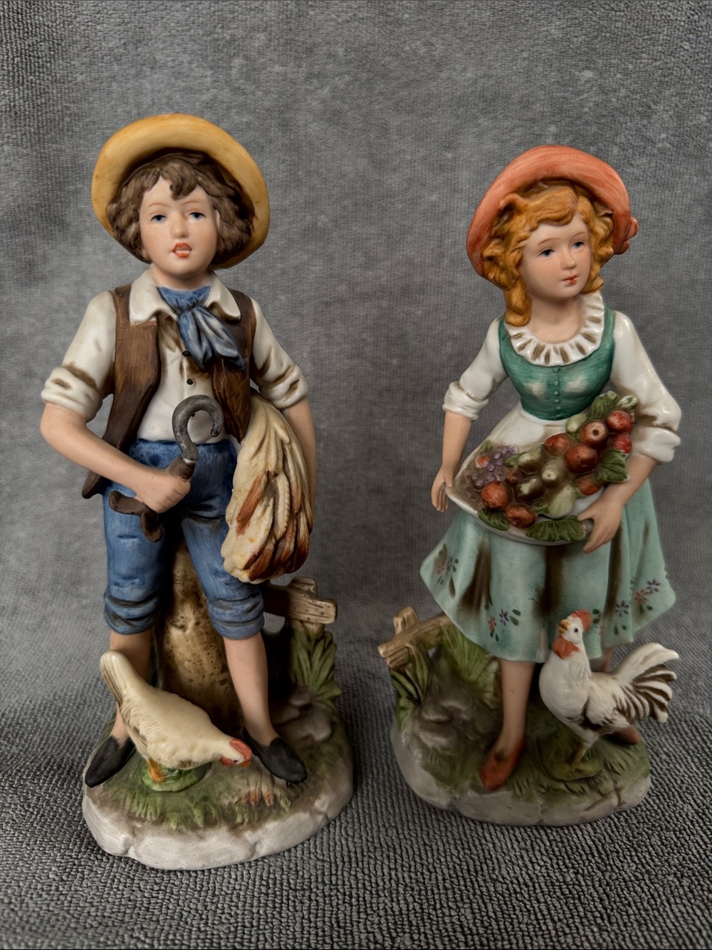 Homco Vintage Farm Boy & Girl Figurines Home Interiors Set #8881